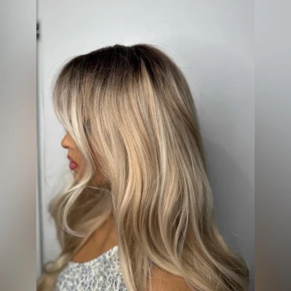 Long Rooted Blonde Wig – Layers, Curtain Front, Natural Balayage Blend - Picture 2 of 7